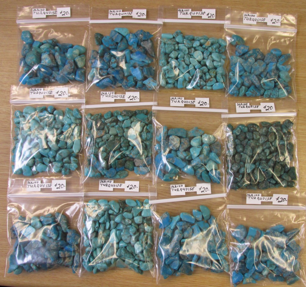 Bags of turquoise nuggets and turquoise chips for hobby