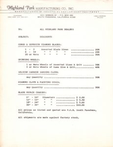 1970 / 71 Highland Park Lapidary Dealer's Sheet