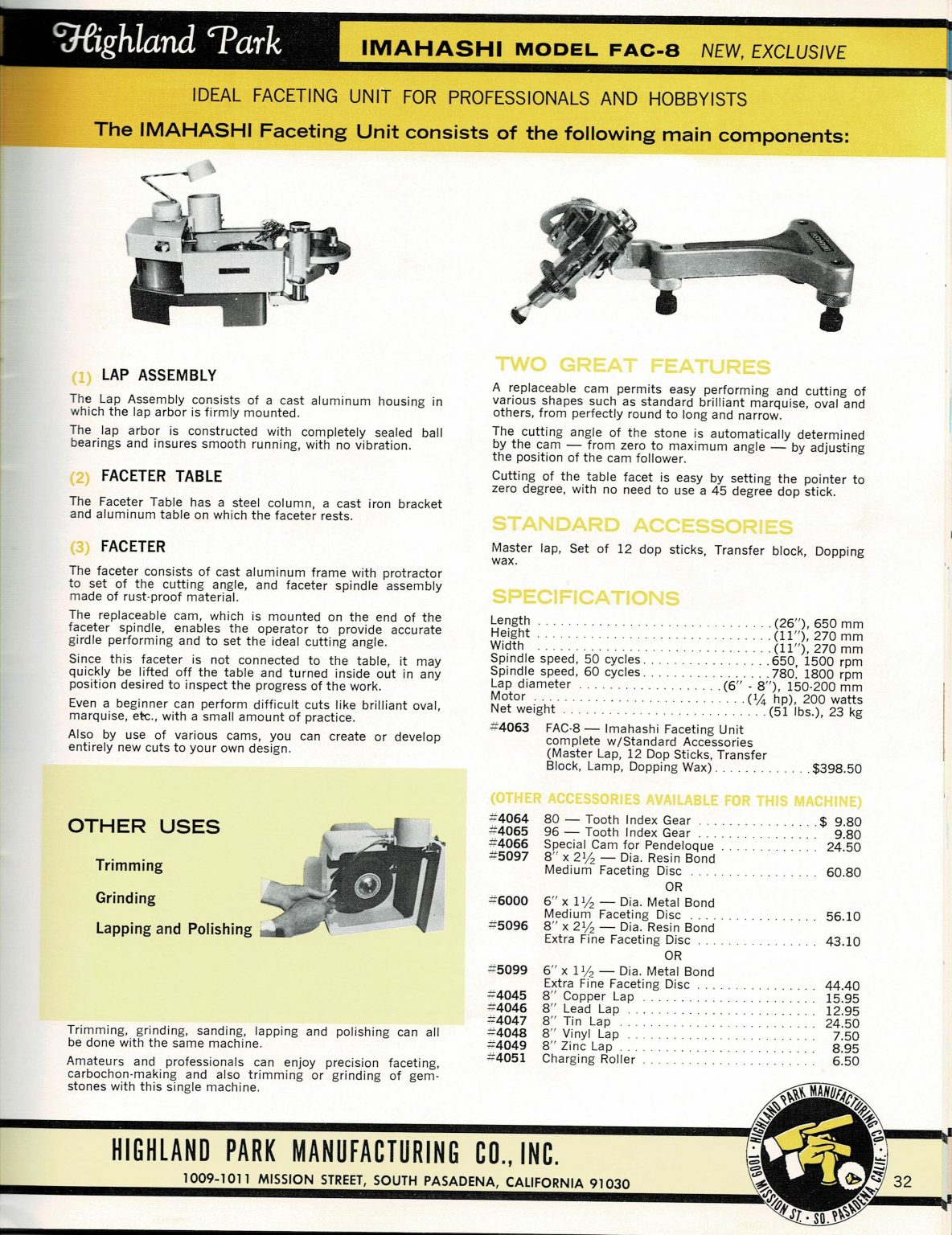 1970 / 71 Highland Park Lapidary Catalog Tucson Lapidary
