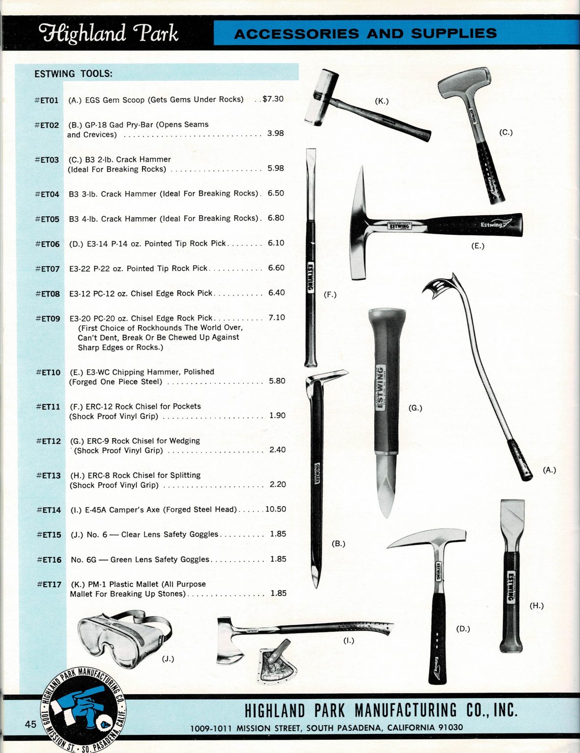 1970 / 71 Highland Park Lapidary Catalog Tucson Lapidary